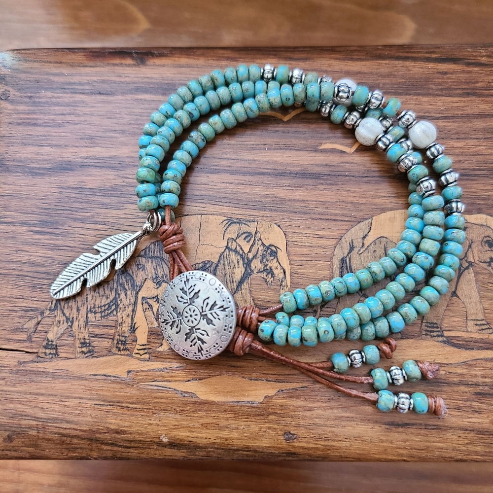 Handmade Boho Southwestern Bead Leather Bracelet